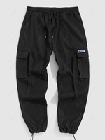 Multi-pocket Drawstring Leg Cargo Pants M Black