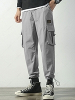 Multi-pocket Label Design Solid Color Cargo Pants M Light gray