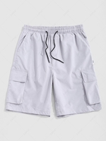 Multi-pocket Letter Patch Drawstring Streetwear Cargo Shorts Xs Gray