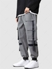 Multi-pocket Strap Design Solid Color Cargo Shorts Xl Gray