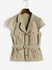 Multi-pockets Belted Grommet Decor Cargo Waistcoat M Coffee