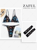 Multicolored Butterfly Tanga Bikini Swimwear with Halloween Costume Spider Web Fingerless Gloves Black