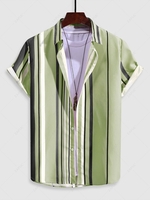 Multicolored Striped Short Sleeve Button Up Shirt Xxl Light green