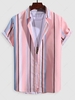 Multicolored Striped Short Sleeve Button Up Shirt Xxl Light pink