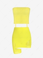 Multiway Knitted Tank Top and Openwork Skirt with One Leg Ring Yellow