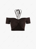 Multiway Plunging Neck Short Sleeves Strappy Crop Top S Deep coffee