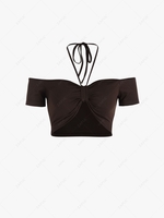 Multiway Plunging Neck Short Sleeves Strappy Crop Top S Deep coffee