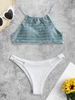 Multiway Smocked Velvet Textured Ladder Cutout Bikini Swimwear Light blue
