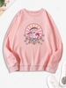 Mushroom Floral Print Pullover Sweatshirt M Light pink