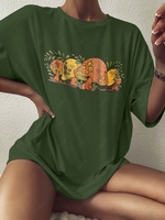 Mushroom Print Drop Shoulder T Shirt S Deep green