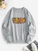 Mushroom Print Pullover Sweatshirt M Gray