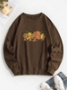 Mushroom Print Pullover Sweatshirt S Deep coffee