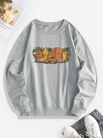 Mushroom Print Pullover Sweatshirt Xxl Gray