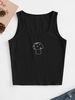 Mushroom Rhinestone Ribbed Tank Top S Black