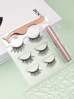 Natural Magnetic False EyeLashes with Eyeliner and Tweezer Set