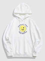 Naughty Face Letter Graphic Drop Shoulder Hoodie Xl White