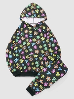 Naughty Smile Face Flower Hoodie And Pants Set Outfit M Black