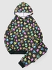 Naughty Smile Face Flower Hoodie And Pants Set Outfit S Black