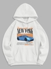 NEW YORK Letter Car Graphic Fleece-lined Hoodie M White