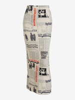 Newspaper Print Slinky Maxi Skirt M Light coffee