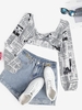 Newspaper Print Twist Front Crop Top M White