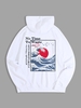 No Time To Waste Sea Wave Japanese Style Graphic Hoodie S White