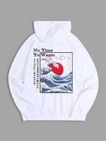 No Time To Waste Sea Wave Japanese Style Graphic Hoodie S White