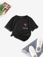 No Way Rose Embroidery Short Sleeve Tee L Black