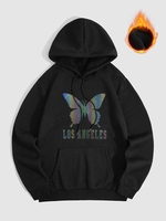 Noctilucence LOS ANGELES Butterfly Pattern Fleece-lined Hoodie L Black