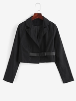 Notch Lapel Buckle Cropped Jacket L Black