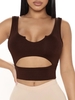 Notched Cut Out Crop Tank Top S Deep coffee