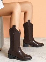 Notched Edge Chunky Heeled Mid-calf Boots