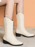 Notched Edge Chunky Heeled Mid-calf Boots