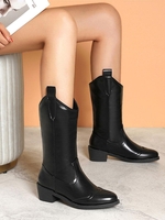 Notched Edge Chunky Heeled Mid-calf Boots