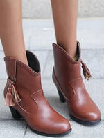 Notched Tassels Detail Chunky Heeled Boots