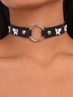 O Ring Butterfly Decorated PU Choker Necklace
