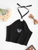 O-ring Butterfly Embroidered Knitted Tank Top L Black