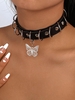 O Ring Butterfly Pendant PU Choker Necklace