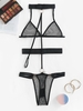 O-ring Choker Harness Lingerie Teddy Black