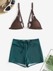 O-ring Cut Out Cinched Ribbed Boyshorts Bikini Swimwear Deep coffee