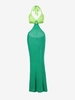 O-ring Cut Out Crochet Knit Midi Dress L Green