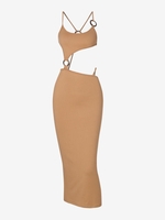 O Ring Cut Out Midriff Flossing Bodycon Dress M Light coffee