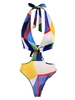 O-ring Cut Out Tie Dye Colorblock Bodysuit S