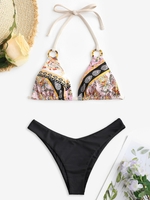 O-ring Ethnic Print Cheeky Bikini Swimwear Black