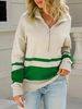 O Ring Half Zip Two Tone Colorblock Pullover Sweater L Green