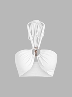 O Ring Halter Crop Top L White
