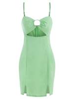 O-ring Keyhole Cutout Split Hem Dress Xs Light green