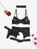 O Ring Lace Choker Garter Bra Set with Leg Ring S Black