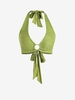 O-ring Lace Overlay Halter Tie Back Crop Top L Green