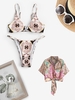 O-ring Printed Tanga Bikini Swimwear with Ethnic Floral Paisley Tied Shirt Multi a